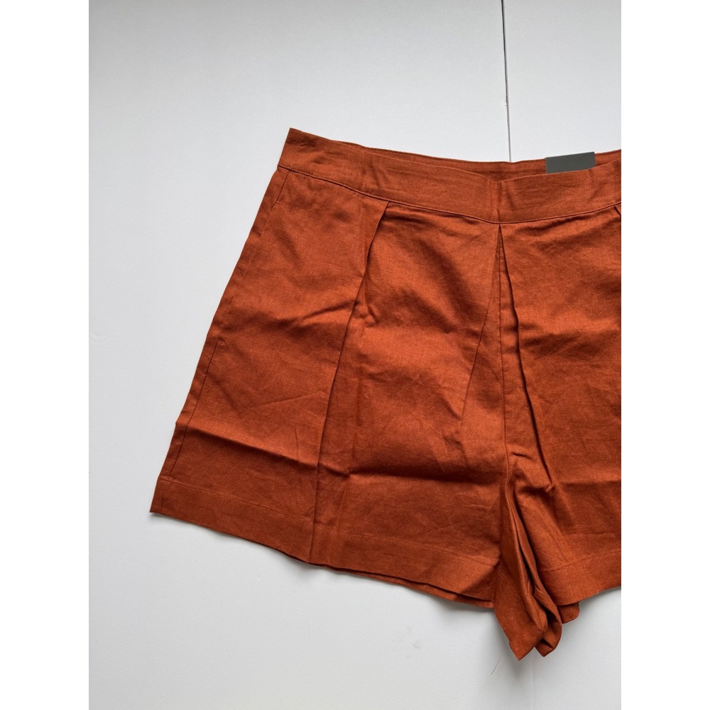 NWT Linen Blend Shorts Size 14 Rust Pleated High Rise Summer Coastal Academia - Picture 4 of 6
